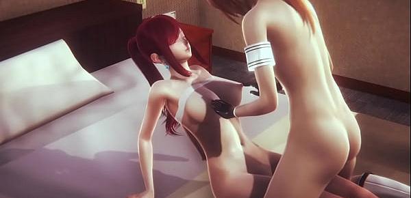  Fairy Tail Hentai 3D - Erza in a hotel room - Blowjob and fucked with creampie - Anime Manga Japanese